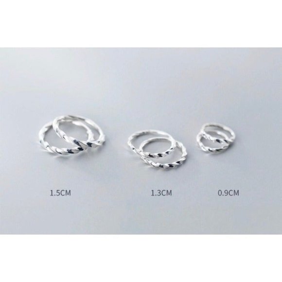 Solid Silver Small Hoop Earrings-Twist Huggie-13mm SH011 - Picture 4 of 6